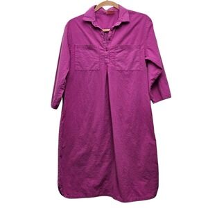 Vintage Eber etc Women Magenta Long Sleeve Button Front Shirt Dress M Casual